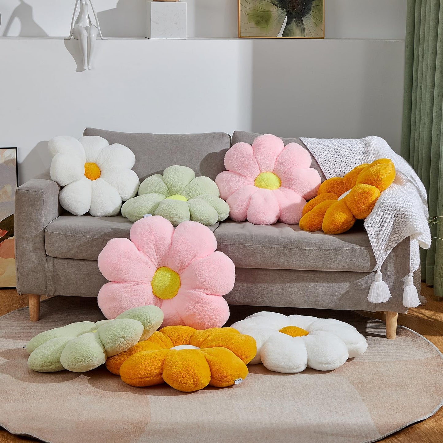 21.65In Cute White Flower Throw Pillow Floor Cushion Pillow as Room Decor Desk Chair Cushion Decorative Bed Throw Pillows for Girls Adults