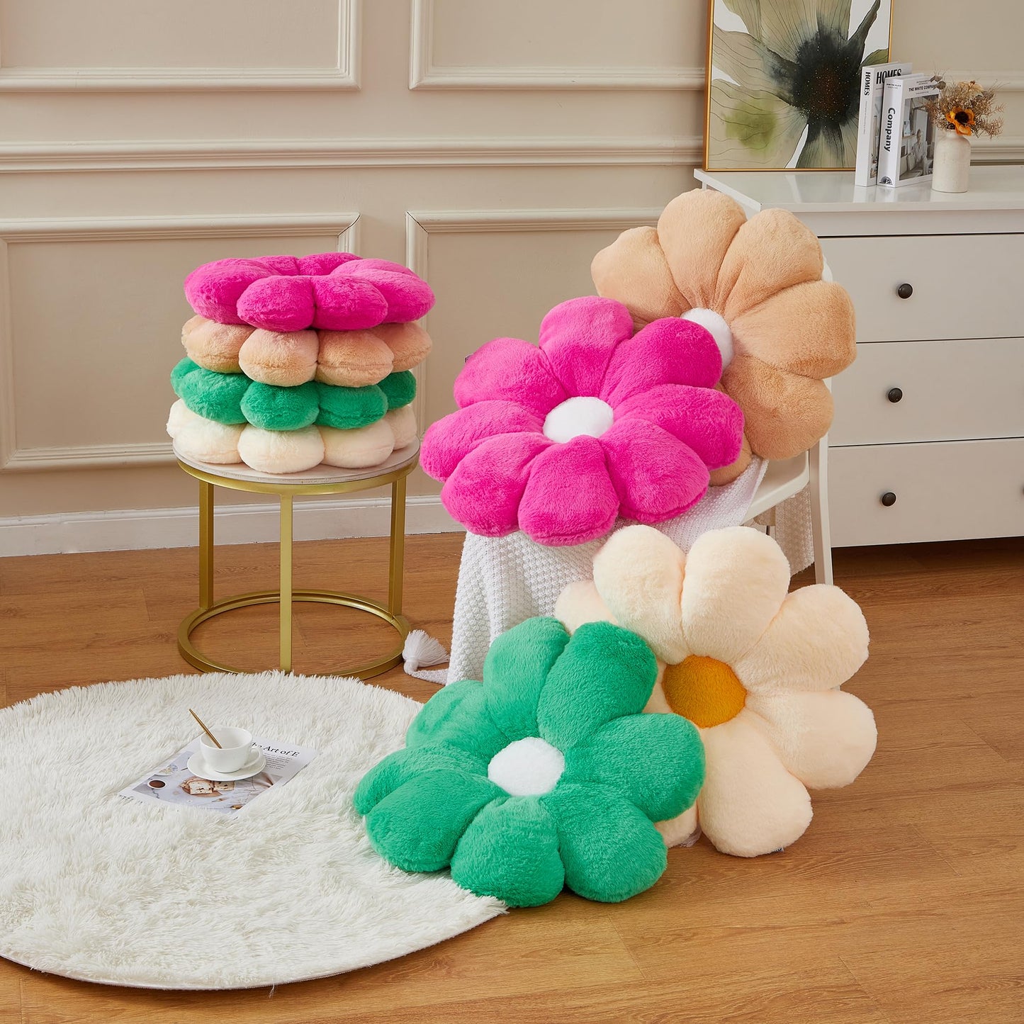21.65In Cute White Flower Throw Pillow Floor Cushion Pillow as Room Decor Desk Chair Cushion Decorative Bed Throw Pillows for Girls Adults