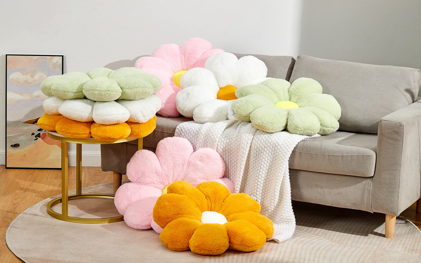 21.65In Cute White Flower Throw Pillow Floor Cushion Pillow as Room Decor Desk Chair Cushion Decorative Bed Throw Pillows for Girls Adults