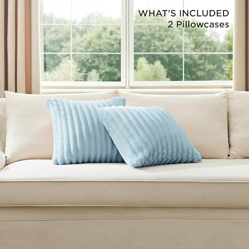 Bedsure White Throw Pillow Covers 18x18 Set of 2, Soft Decorative Fluffy Striped Sofa Pillow Covers, Home Decor for Living Room Couch Bed