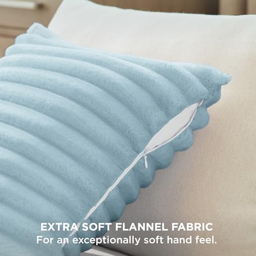 Bedsure White Throw Pillow Covers 18x18 Set of 2, Soft Decorative Fluffy Striped Sofa Pillow Covers, Home Decor for Living Room Couch Bed