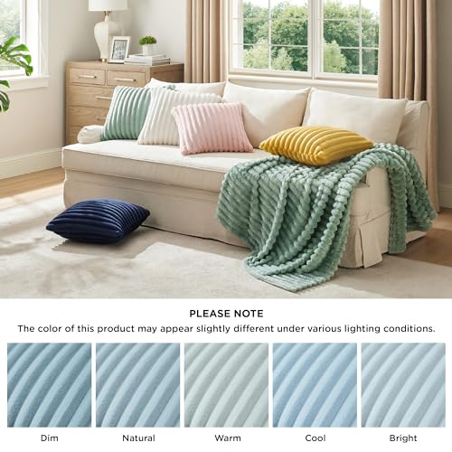 Bedsure White Throw Pillow Covers 18x18 Set of 2, Soft Decorative Fluffy Striped Sofa Pillow Covers, Home Decor for Living Room Couch Bed