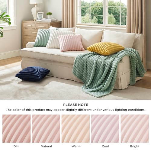 Bedsure White Throw Pillow Covers 18x18 Set of 2, Soft Decorative Fluffy Striped Sofa Pillow Covers, Home Decor for Living Room Couch Bed