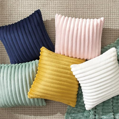 Bedsure White Throw Pillow Covers 18x18 Set of 2, Soft Decorative Fluffy Striped Sofa Pillow Covers, Home Decor for Living Room Couch Bed