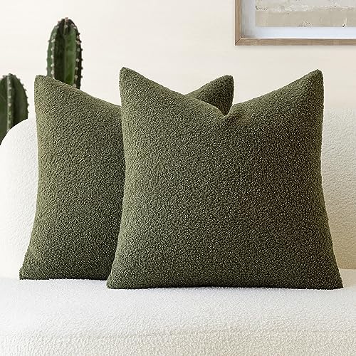 Foindtower Pack of 2, Curly Faux Fur Decorative Throw Pillow Covers Soft Neutral Plush Cushion Case Cozy Fluffy Furry Pillowcase for Home Living Room Couch Bedroom Sofa 18 x 18 Inch, Cream White