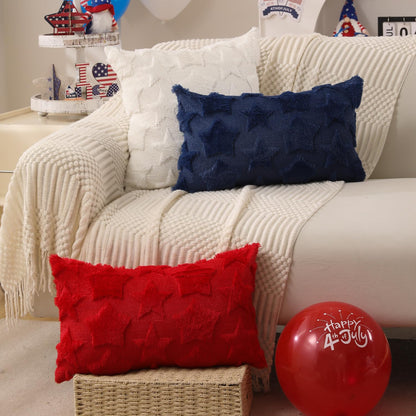 DFXSZ 4th of July Pillow Covers 18x18 inch Set of 2 4th of July Decor White Size Stars Decoration White Soft Plush Faux Fur Jacquard Throw Pillows Independence Day Decorations for Home Sofa PTK030C18