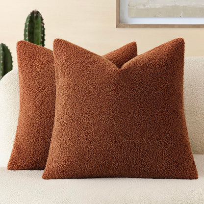 Foindtower Pack of 2, Curly Faux Fur Decorative Throw Pillow Covers Soft Neutral Plush Cushion Case Cozy Fluffy Furry Pillowcase for Home Living Room Couch Bedroom Sofa 18 x 18 Inch, Cream White
