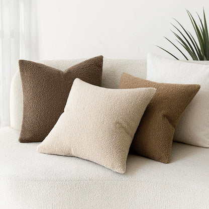 Foindtower Pack of 2, Curly Faux Fur Decorative Throw Pillow Covers Soft Neutral Plush Cushion Case Cozy Fluffy Furry Pillowcase for Home Living Room Couch Bedroom Sofa 18 x 18 Inch, Cream White