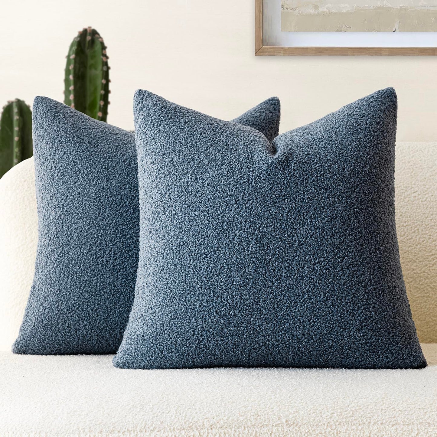 Foindtower Pack of 2, Curly Faux Fur Decorative Throw Pillow Covers Soft Neutral Plush Cushion Case Cozy Fluffy Furry Pillowcase for Home Living Room Couch Bedroom Sofa 18 x 18 Inch, Cream White