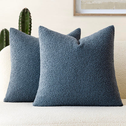 Foindtower Pack of 2, Curly Faux Fur Decorative Throw Pillow Covers Soft Neutral Plush Cushion Case Cozy Fluffy Furry Pillowcase for Home Living Room Couch Bedroom Sofa 18 x 18 Inch, Cream White