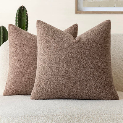 Foindtower Pack of 2, Curly Faux Fur Decorative Throw Pillow Covers Soft Neutral Plush Cushion Case Cozy Fluffy Furry Pillowcase for Home Living Room Couch Bedroom Sofa 18 x 18 Inch, Cream White