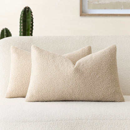 Foindtower Pack of 2, Curly Faux Fur Decorative Throw Pillow Covers Soft Neutral Plush Cushion Case Cozy Fluffy Furry Pillowcase for Home Living Room Couch Bedroom Sofa 18 x 18 Inch, Cream White