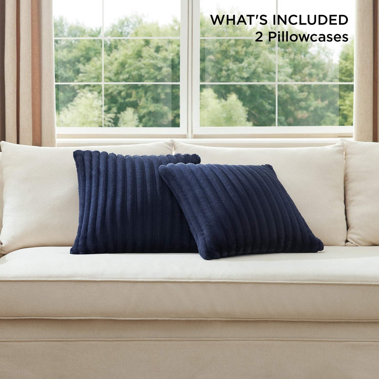 Bedsure White Throw Pillow Covers 18x18 Set of 2, Soft Decorative Fluffy Striped Sofa Pillow Covers, Home Decor for Living Room Couch Bed