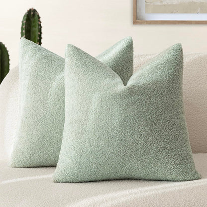 Foindtower Pack of 2, Curly Faux Fur Decorative Throw Pillow Covers Soft Neutral Plush Cushion Case Cozy Fluffy Furry Pillowcase for Home Living Room Couch Bedroom Sofa 18 x 18 Inch, Cream White