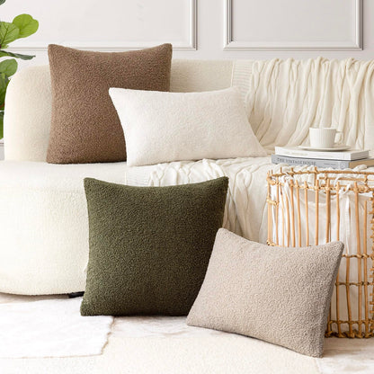 Foindtower Pack of 2, Curly Faux Fur Decorative Throw Pillow Covers Soft Neutral Plush Cushion Case Cozy Fluffy Furry Pillowcase for Home Living Room Couch Bedroom Sofa 18 x 18 Inch, Cream White