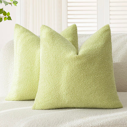 Foindtower Pack of 2, Curly Faux Fur Decorative Throw Pillow Covers Soft Neutral Plush Cushion Case Cozy Fluffy Furry Pillowcase for Home Living Room Couch Bedroom Sofa 18 x 18 Inch, Cream White