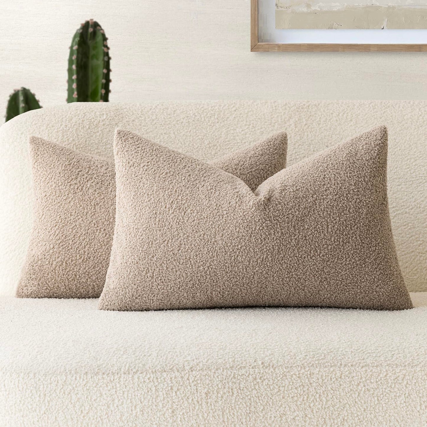 Foindtower Pack of 2, Curly Faux Fur Decorative Throw Pillow Covers Soft Neutral Plush Cushion Case Cozy Fluffy Furry Pillowcase for Home Living Room Couch Bedroom Sofa 18 x 18 Inch, Cream White