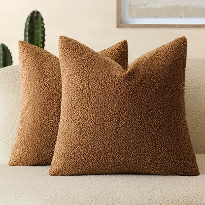 Foindtower Pack of 2, Curly Faux Fur Decorative Throw Pillow Covers Soft Neutral Plush Cushion Case Cozy Fluffy Furry Pillowcase for Home Living Room Couch Bedroom Sofa 18 x 18 Inch, Cream White