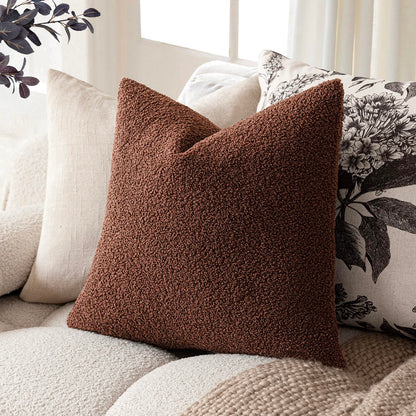 Foindtower Pack of 2, Curly Faux Fur Decorative Throw Pillow Covers Soft Neutral Plush Cushion Case Cozy Fluffy Furry Pillowcase for Home Living Room Couch Bedroom Sofa 18 x 18 Inch, Cream White