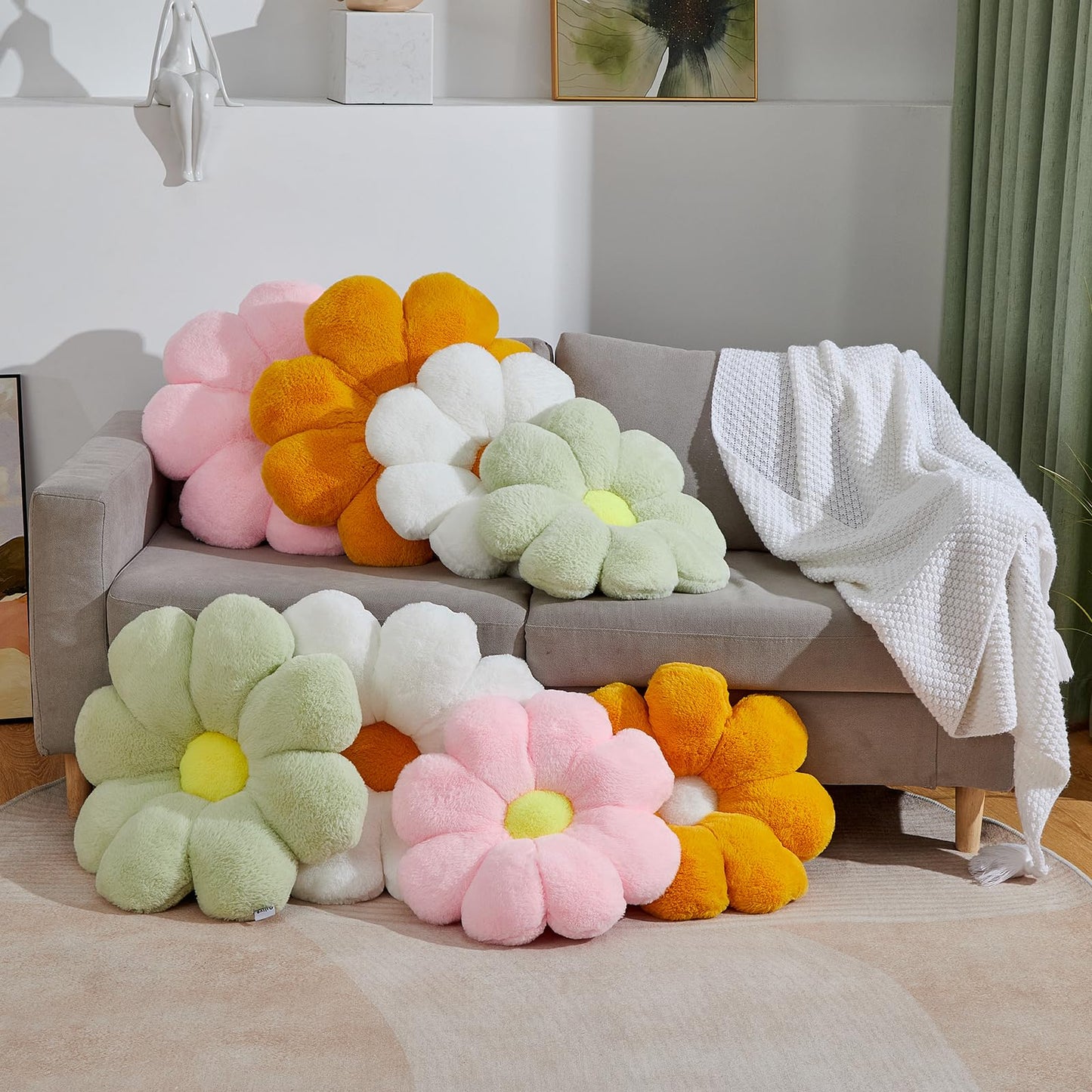 21.65In Cute White Flower Throw Pillow Floor Cushion Pillow as Room Decor Desk Chair Cushion Decorative Bed Throw Pillows for Girls Adults