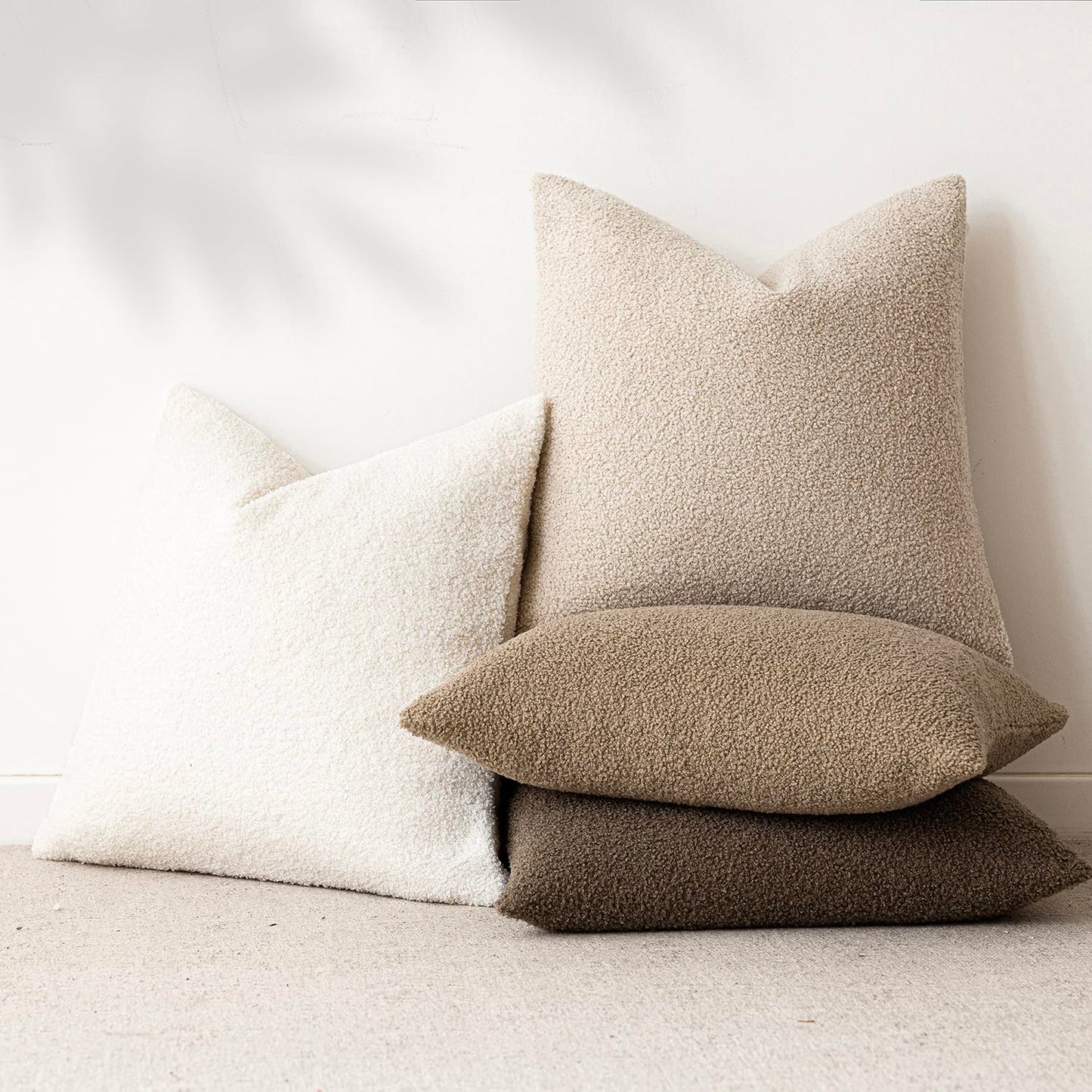 Foindtower Pack of 2, Curly Faux Fur Decorative Throw Pillow Covers Soft Neutral Plush Cushion Case Cozy Fluffy Furry Pillowcase for Home Living Room Couch Bedroom Sofa 18 x 18 Inch, Cream White