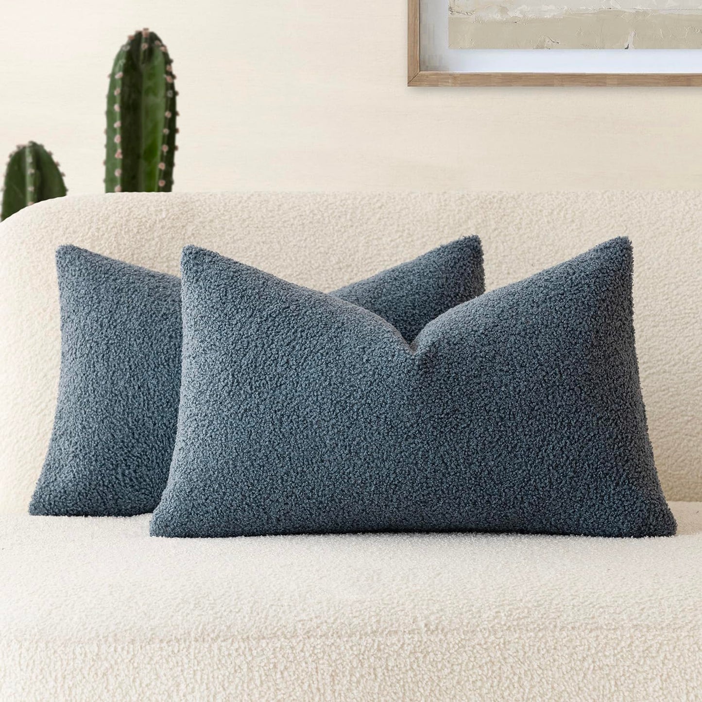 Foindtower Pack of 2, Curly Faux Fur Decorative Throw Pillow Covers Soft Neutral Plush Cushion Case Cozy Fluffy Furry Pillowcase for Home Living Room Couch Bedroom Sofa 18 x 18 Inch, Cream White