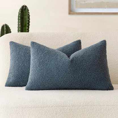 Foindtower Pack of 2, Curly Faux Fur Decorative Throw Pillow Covers Soft Neutral Plush Cushion Case Cozy Fluffy Furry Pillowcase for Home Living Room Couch Bedroom Sofa 18 x 18 Inch, Cream White