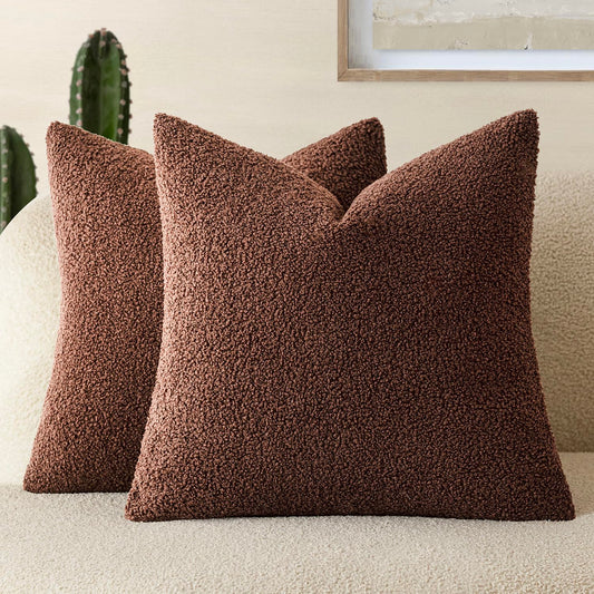 Foindtower Pack of 2, Curly Faux Fur Decorative Throw Pillow Covers Soft Neutral Plush Cushion Case Cozy Fluffy Furry Pillowcase for Home Living Room Couch Bedroom Sofa 18 x 18 Inch, Cream White