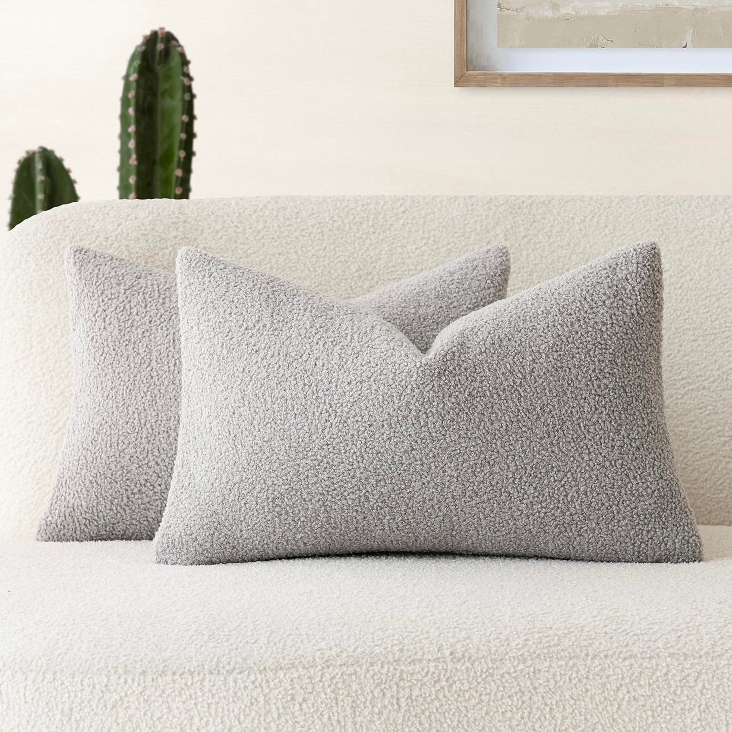 Foindtower Pack of 2, Curly Faux Fur Decorative Throw Pillow Covers Soft Neutral Plush Cushion Case Cozy Fluffy Furry Pillowcase for Home Living Room Couch Bedroom Sofa 18 x 18 Inch, Cream White