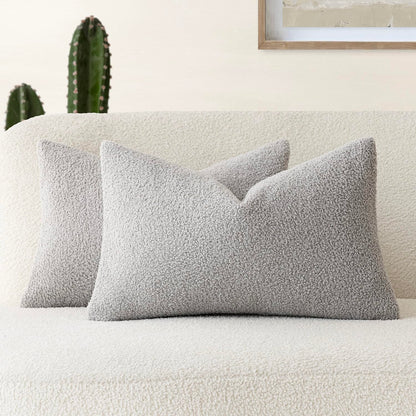 Foindtower Pack of 2, Curly Faux Fur Decorative Throw Pillow Covers Soft Neutral Plush Cushion Case Cozy Fluffy Furry Pillowcase for Home Living Room Couch Bedroom Sofa 18 x 18 Inch, Cream White
