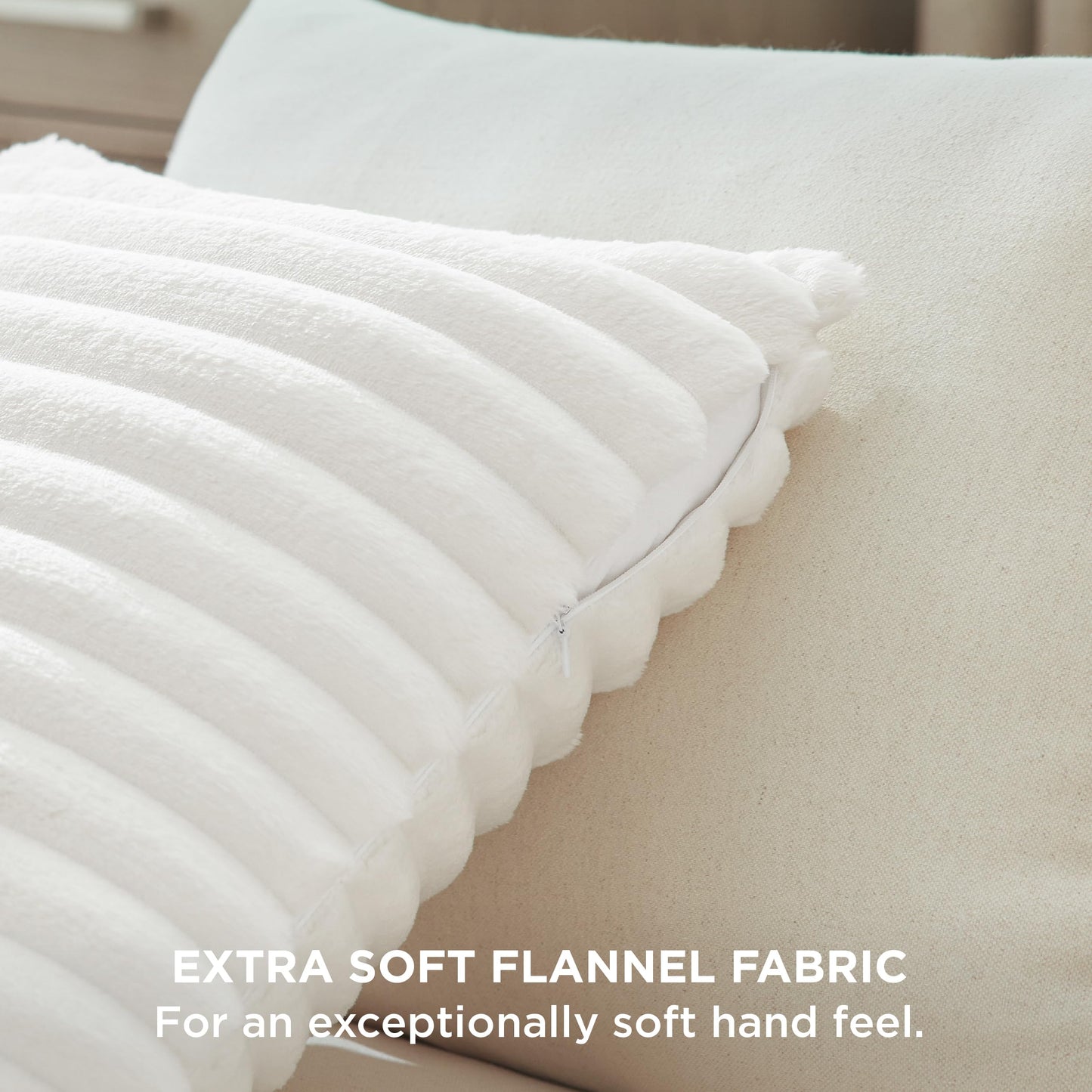Bedsure White Throw Pillow Covers 18x18 Set of 2, Soft Decorative Fluffy Striped Sofa Pillow Covers, Home Decor for Living Room Couch Bed