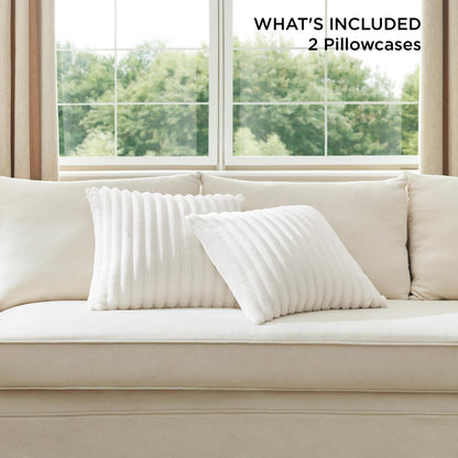 Bedsure White Throw Pillow Covers 18x18 Set of 2, Soft Decorative Fluffy Striped Sofa Pillow Covers, Home Decor for Living Room Couch Bed