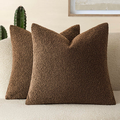 Foindtower Pack of 2, Curly Faux Fur Decorative Throw Pillow Covers Soft Neutral Plush Cushion Case Cozy Fluffy Furry Pillowcase for Home Living Room Couch Bedroom Sofa 18 x 18 Inch, Cream White