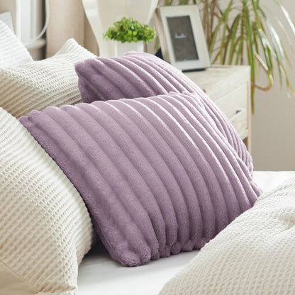 Bedsure White Throw Pillow Covers 18x18 Set of 2, Soft Decorative Fluffy Striped Sofa Pillow Covers, Home Decor for Living Room Couch Bed