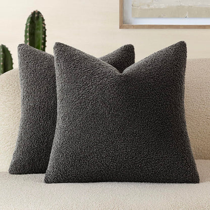 Foindtower Pack of 2, Curly Faux Fur Decorative Throw Pillow Covers Soft Neutral Plush Cushion Case Cozy Fluffy Furry Pillowcase for Home Living Room Couch Bedroom Sofa 18 x 18 Inch, Cream White