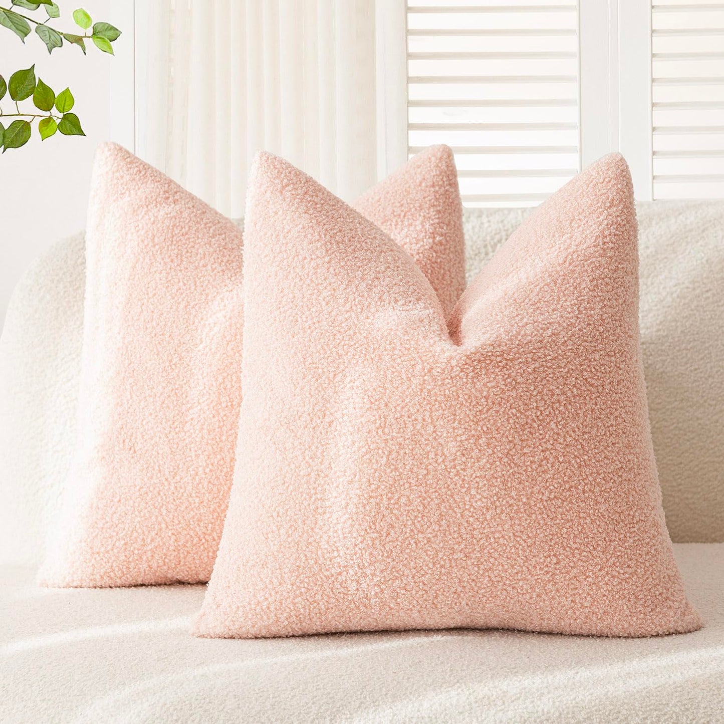 Foindtower Pack of 2, Curly Faux Fur Decorative Throw Pillow Covers Soft Neutral Plush Cushion Case Cozy Fluffy Furry Pillowcase for Home Living Room Couch Bedroom Sofa 18 x 18 Inch, Cream White