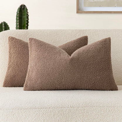 Foindtower Pack of 2, Curly Faux Fur Decorative Throw Pillow Covers Soft Neutral Plush Cushion Case Cozy Fluffy Furry Pillowcase for Home Living Room Couch Bedroom Sofa 18 x 18 Inch, Cream White