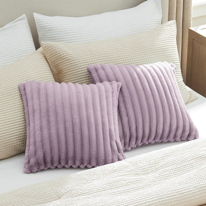 Bedsure White Throw Pillow Covers 18x18 Set of 2, Soft Decorative Fluffy Striped Sofa Pillow Covers, Home Decor for Living Room Couch Bed