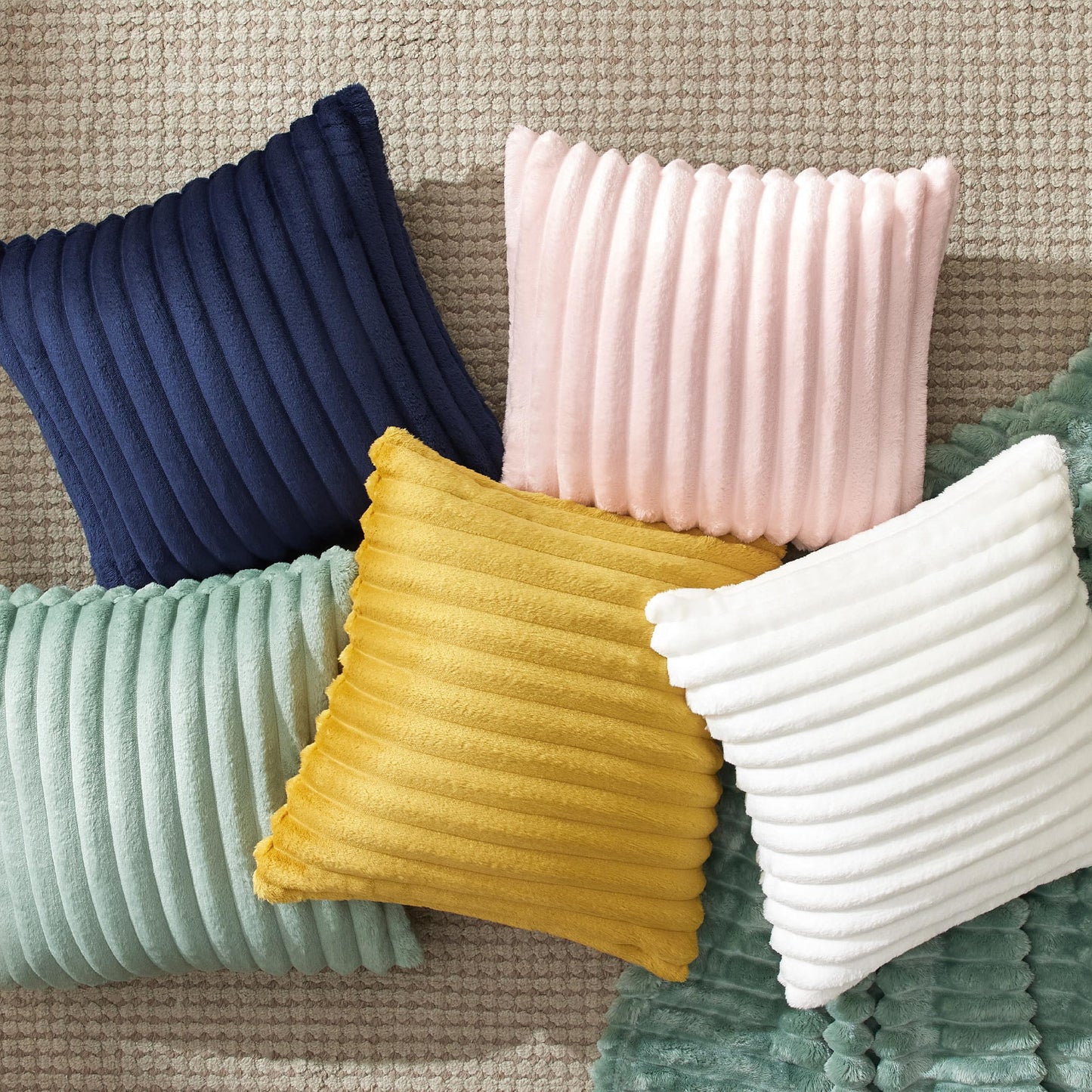 Bedsure White Throw Pillow Covers 18x18 Set of 2, Soft Decorative Fluffy Striped Sofa Pillow Covers, Home Decor for Living Room Couch Bed