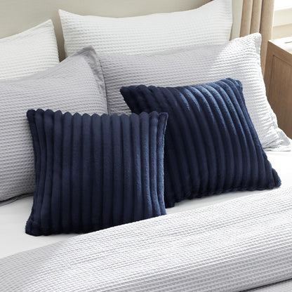Bedsure White Throw Pillow Covers 18x18 Set of 2, Soft Decorative Fluffy Striped Sofa Pillow Covers, Home Decor for Living Room Couch Bed