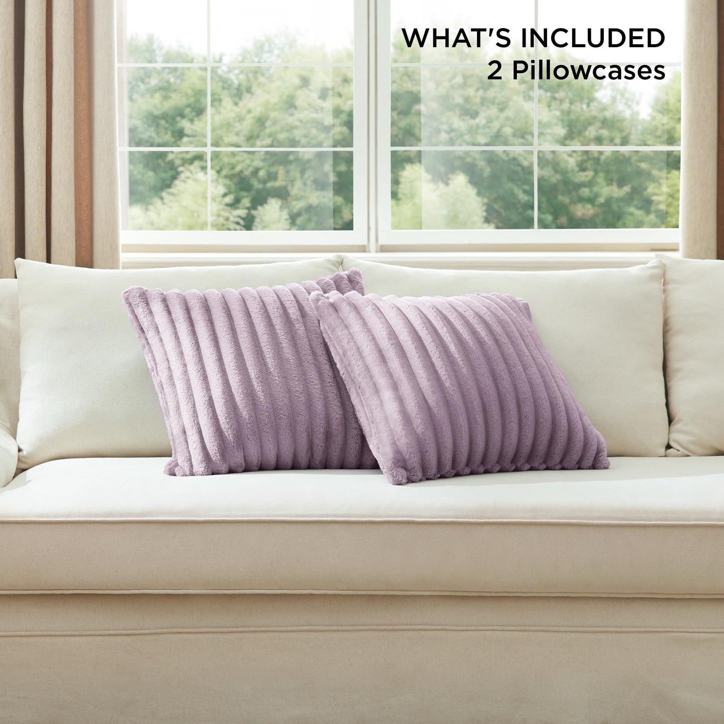 Bedsure White Throw Pillow Covers 18x18 Set of 2, Soft Decorative Fluffy Striped Sofa Pillow Covers, Home Decor for Living Room Couch Bed