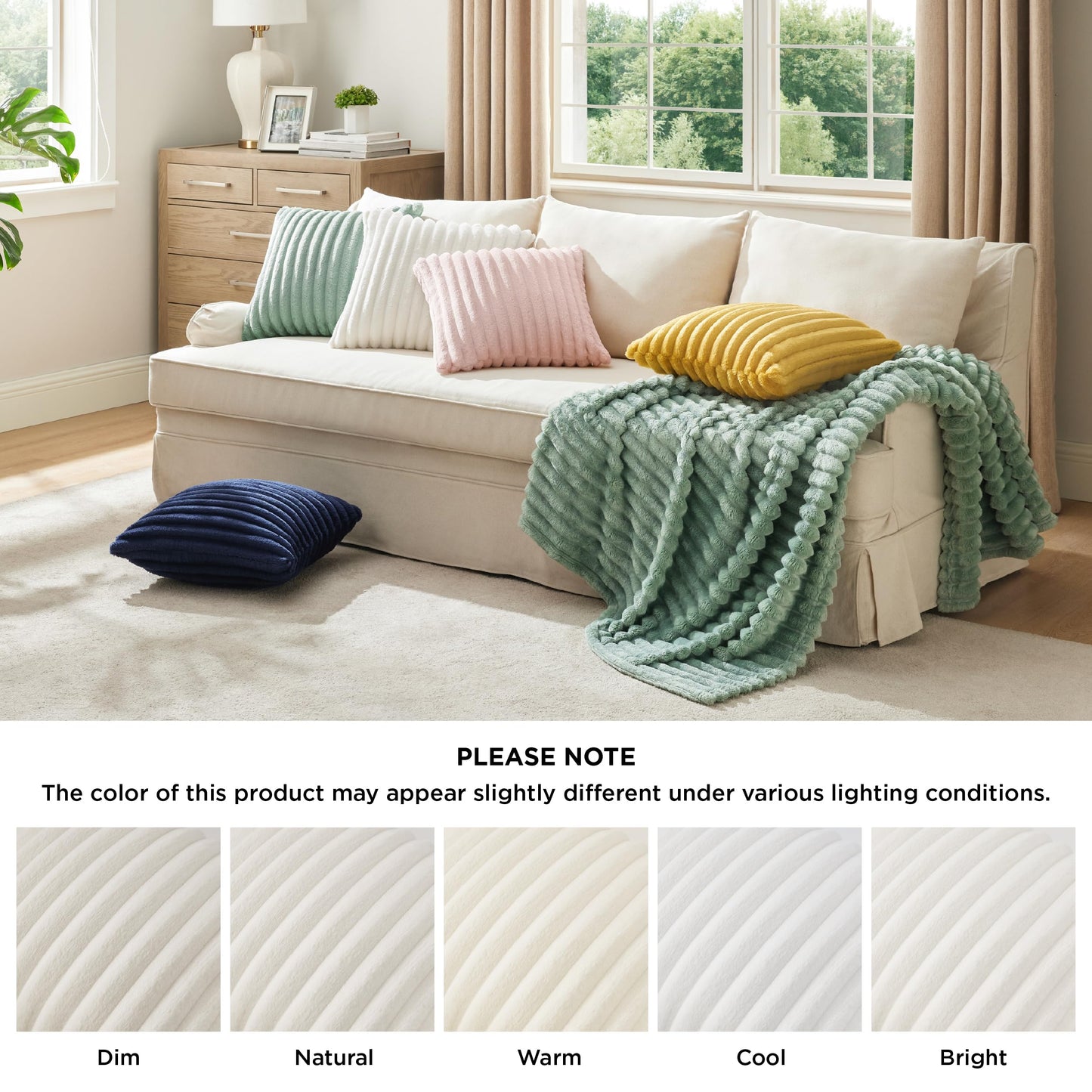 Bedsure White Throw Pillow Covers 18x18 Set of 2, Soft Decorative Fluffy Striped Sofa Pillow Covers, Home Decor for Living Room Couch Bed
