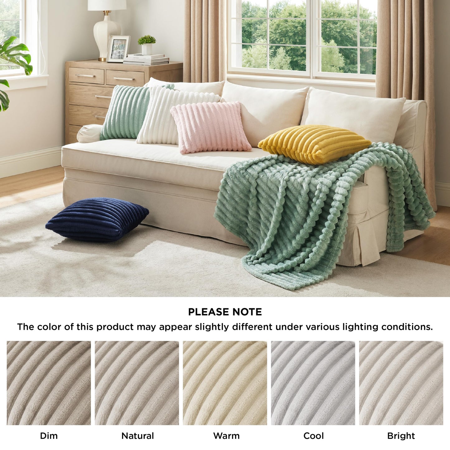 Bedsure White Throw Pillow Covers 18x18 Set of 2, Soft Decorative Fluffy Striped Sofa Pillow Covers, Home Decor for Living Room Couch Bed