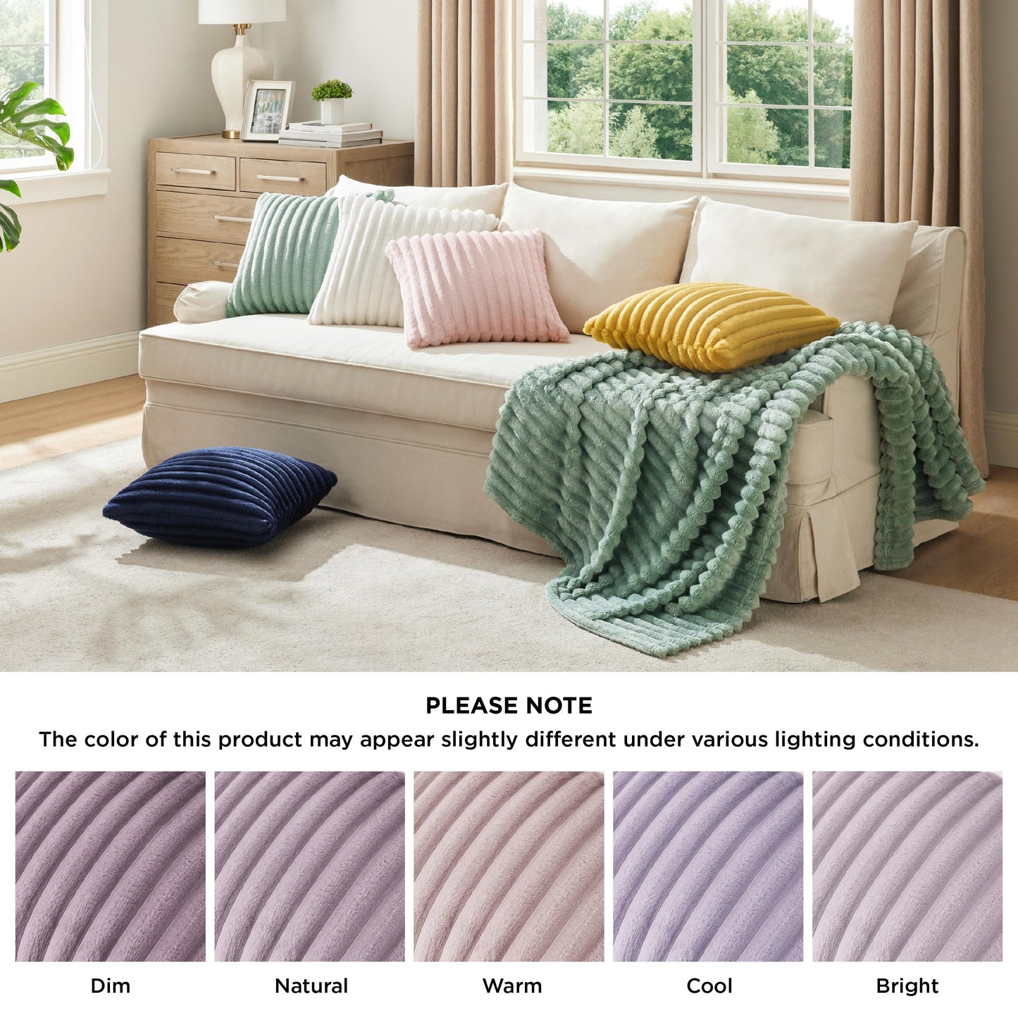 Bedsure White Throw Pillow Covers 18x18 Set of 2, Soft Decorative Fluffy Striped Sofa Pillow Covers, Home Decor for Living Room Couch Bed